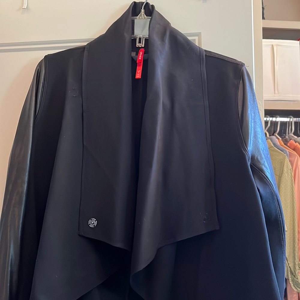 Spanx shacket with leather sleeves